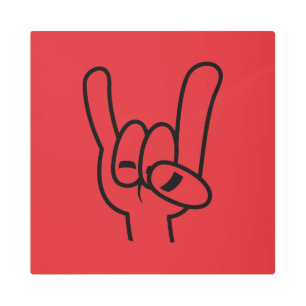 Heavy Metal Devil Horns Black Line Metal Print