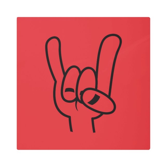 Heavy Metal Devil Horns Black Line Metal Print (Front)