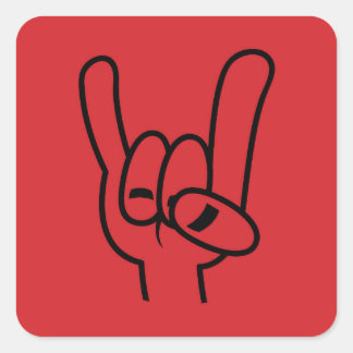 Heavy Metal Devil Horns Black Line Square Sticker