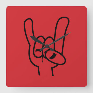 Heavy Metal Devil Horns Black Line Square Wall Clock