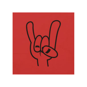 Heavy Metal Devil Horns Black Line Wood Wall Art