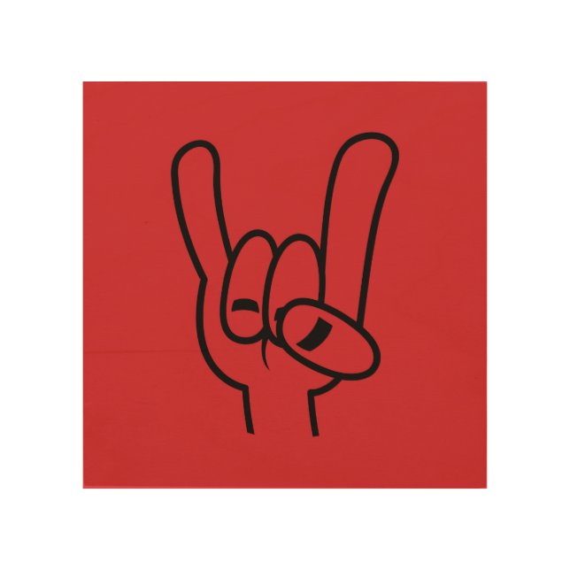 Heavy Metal Devil Horns Black Line Wood Wall Art (Front)