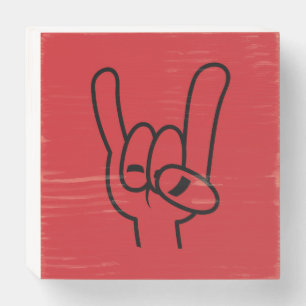Heavy Metal Devil Horns Black Line Wooden Box Sign
