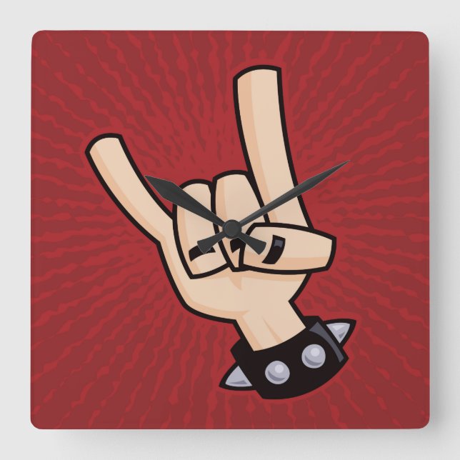 Heavy Metal Devil Horns Square Wall Clock (Front)