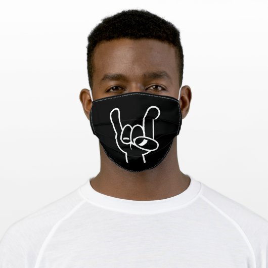 Heavy Metal Devil Horns White Line Adult Cloth Face Mask (Worn)