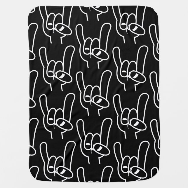 Heavy Metal Devil Horns White Line Baby Blanket (Front)
