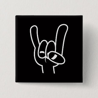 Heavy Metal Devil Horns White Line Button