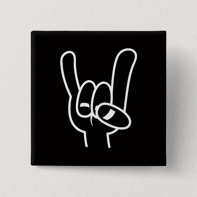 Heavy Metal Devil Horns White Line Button (Front)