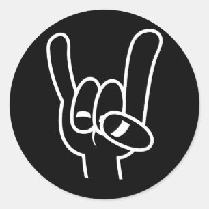 Heavy Metal Devil Horns White Line Classic Round Sticker