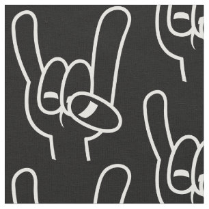 Heavy Metal Devil Horns White Line Fabric