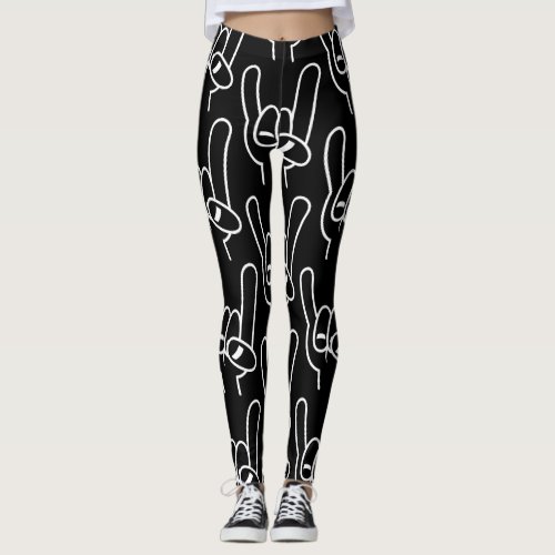 Heavy Metal Devil Horns White Line Leggings