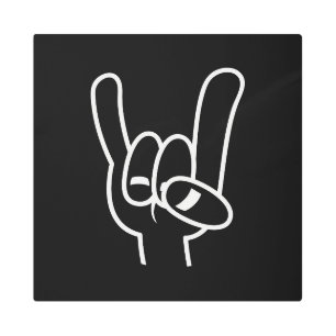 Heavy Metal Devil Horns White Line Print