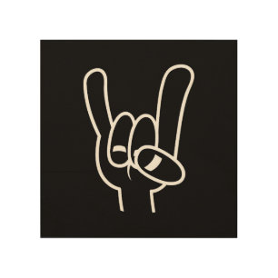 Heavy Metal Devil Horns White Line Wood Wall Art