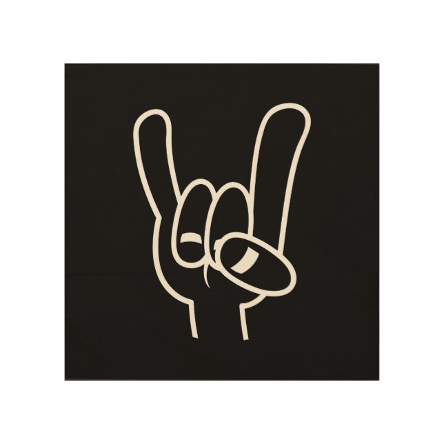 Heavy Metal Devil Horns White Line Wood Wall Art (Front)