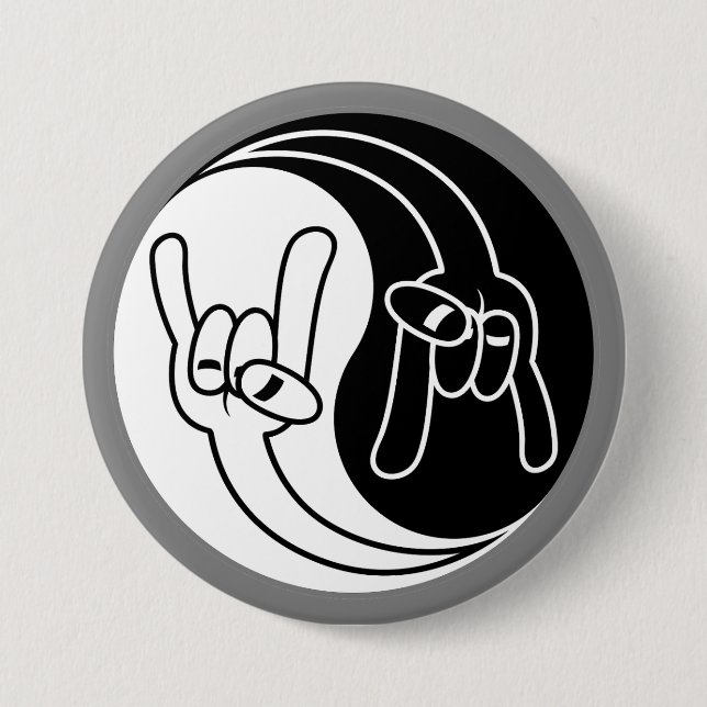 Heavy Metal Devil Horns Yin Yang Button (Front)