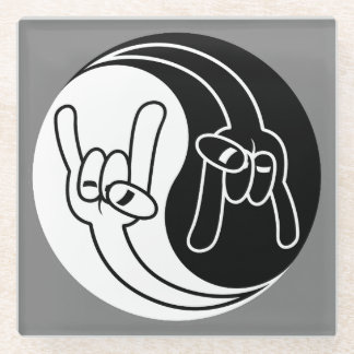 Heavy Metal Devil Horns Yin Yang Glass Coaster