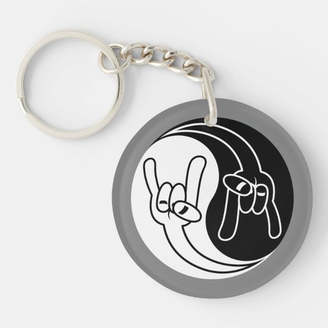 Heavy Metal Devil Horns Yin Yang Keychain (Front)
