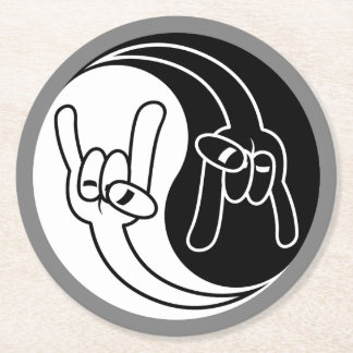 Heavy Metal Devil Horns Yin Yang Round Paper Coaster