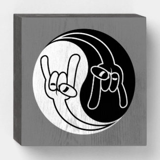 Heavy Metal Devil Horns Yin Yang Wooden Box Sign