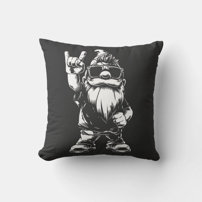 Heavy Metal Garden Gnome - Rockstyle Throw Pillow (Front)