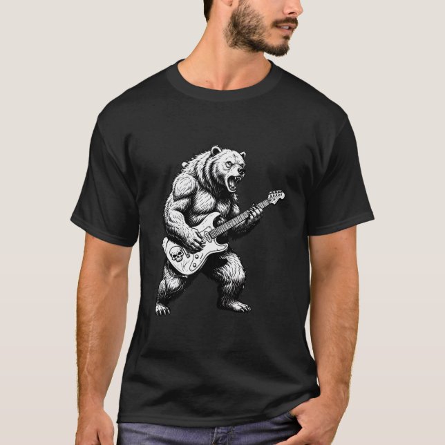 Heavy Metal Grizzly Shredder Music Graphic T-Shirt (Front)