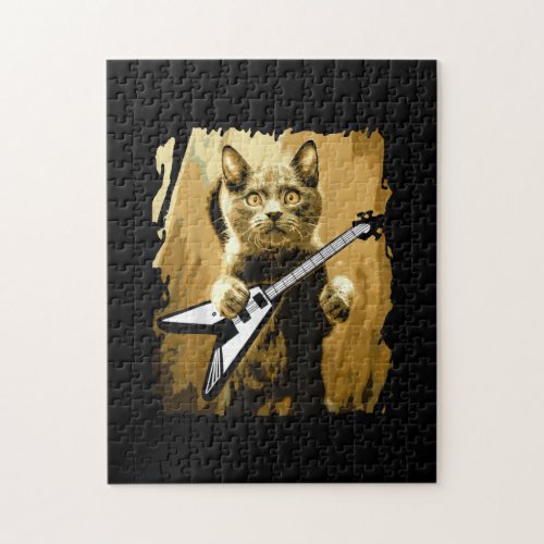 Heavy Metal Guitar Playing Cat Rocker Guitarist Jigsaw Puzzle