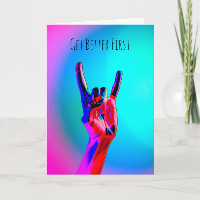 Heavy Metal Hard Rock Music Devil Horns Get Well Card (Front)