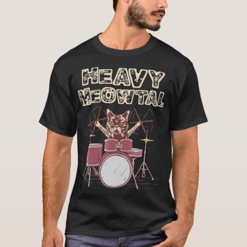 Heavy Metal Headbanger Gift Drummer Cat Playing Dr T_Shirt