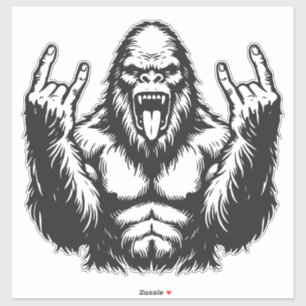 Heavy Metal Headbanger Sasquatch Rock On Sticker