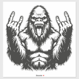 Heavy Metal Headbanger Sasquatch Rock On Sticker