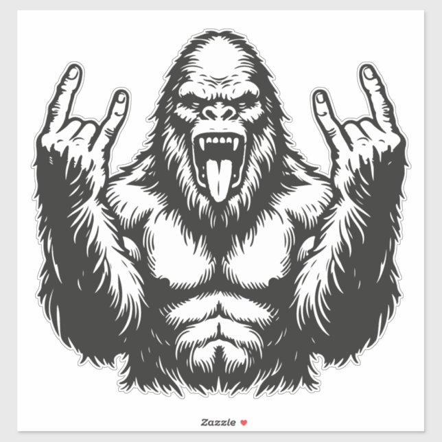 Heavy Metal Headbanger Sasquatch Rock On Sticker (Sheet)
