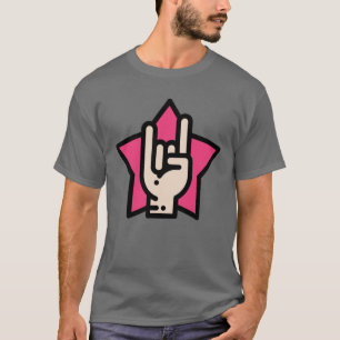 Heavy Metal Horns on Pink Star T-Shirt