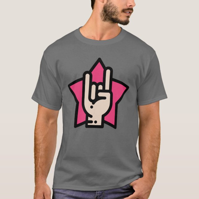 Heavy Metal Horns on Pink Star T-Shirt (Front)