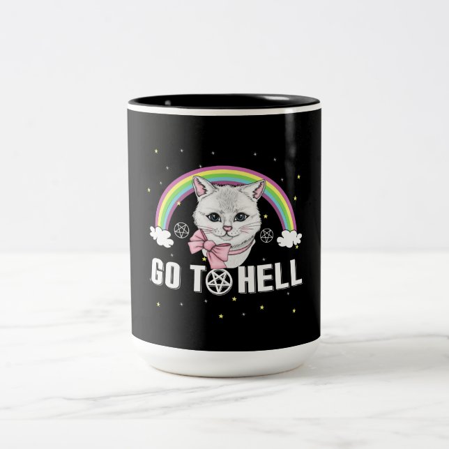 Heavy Metal Metalhead Cats Go To Hell Two-Tone Coffee Mug (Center)