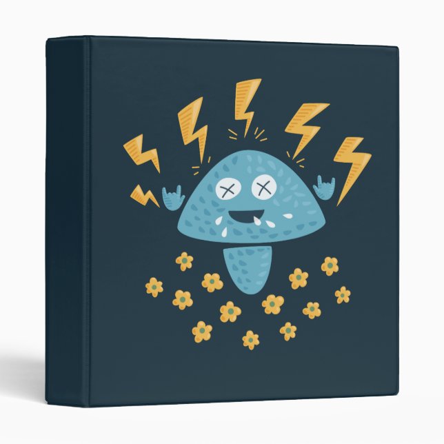 Heavy Metal Music Funny Cartoon Mushroom 3 Ring Binder (Front/Spine)