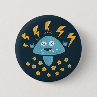 Heavy Metal Music Funny Cartoon Mushroom Button