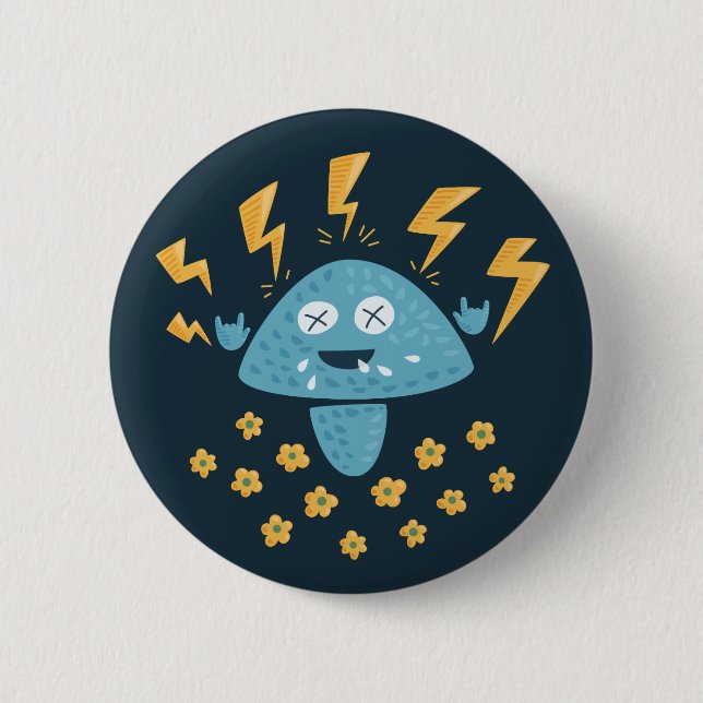 Heavy Metal Music Funny Cartoon Mushroom Button (Front)