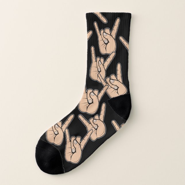 Heavy Metal Music Musician Devil Horns Headbanger Socks (Left Outside)