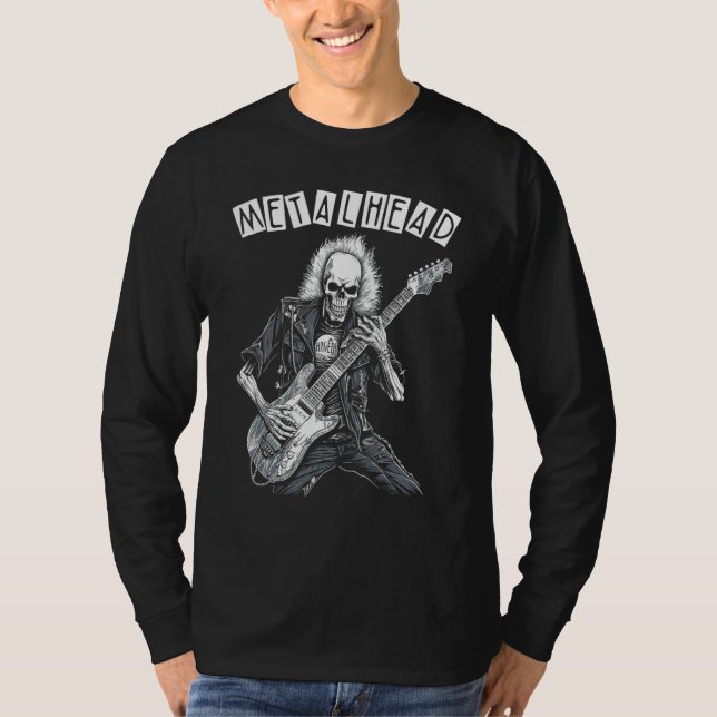 Heavy Metal Punk Rock N Roll Metalhead Skeleton Gu T-Shirt (Front)