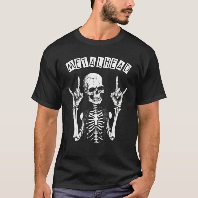 Heavy Metal Punk Rock N Roll Metalhead Skull Skele T-Shirt (Front)