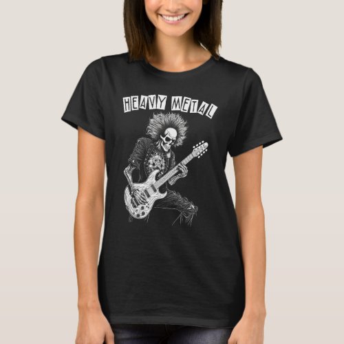 Heavy Metal Punk Rock N Roll Skeleton Playing Guit T_Shirt