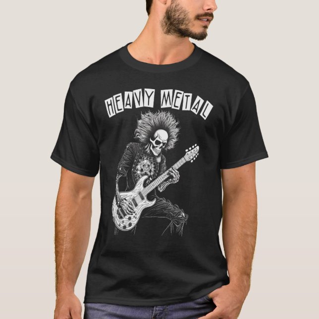 Heavy Metal Punk Rock N Roll Skeleton Playing Guit T-Shirt (Front)