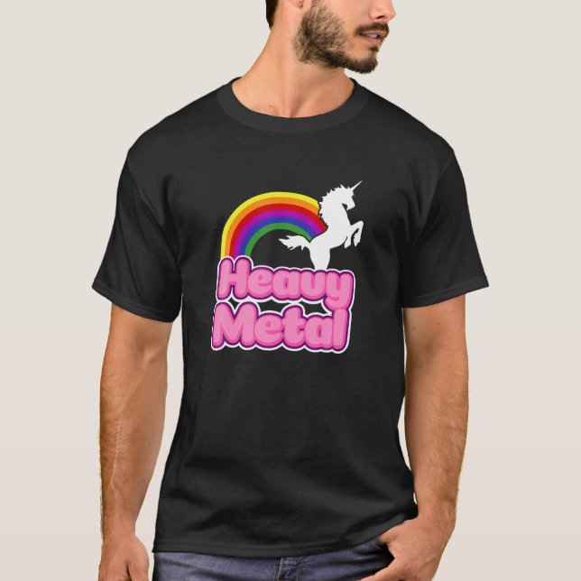 Heavy Metal Rainbow Halloween Unicorn Rock Concert T-Shirt (Front)
