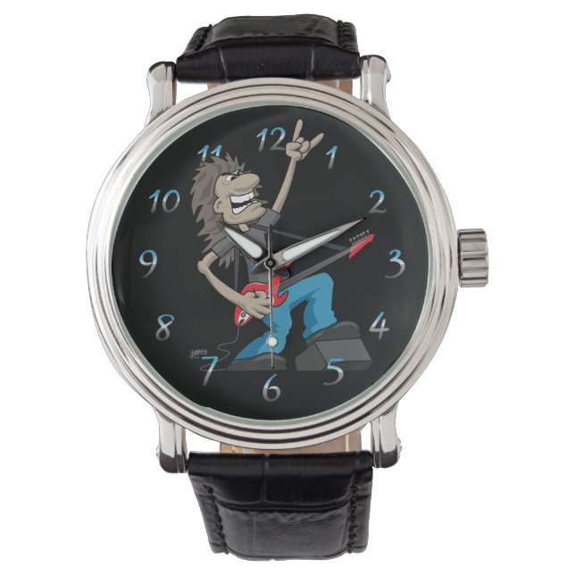 Heavy Metal Rock Guitarist Cartoon Watch (Front)