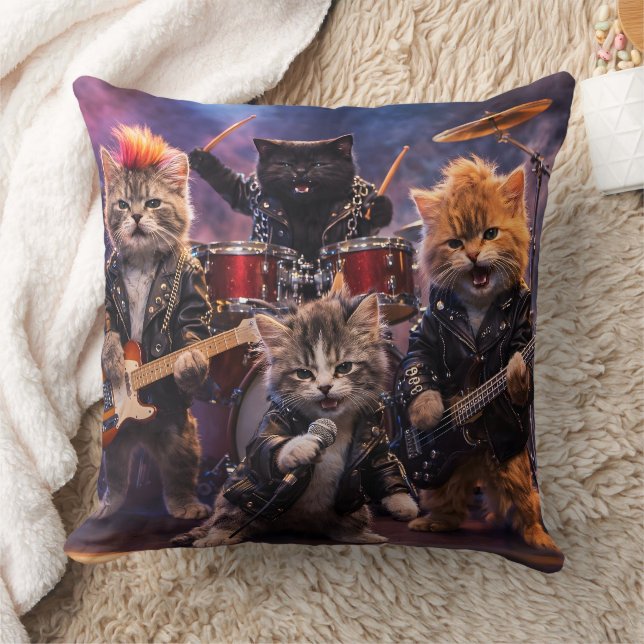 Heavy metal rockstar kittens punk band throw cushi pillow (Blanket)