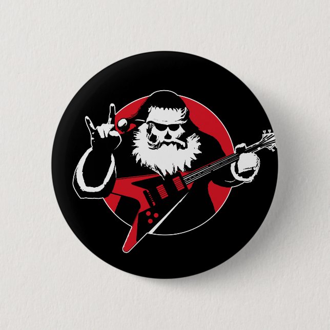 Heavy Metal Santa Claus Playing Guitar Button (Front)