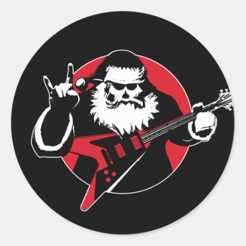 Heavy Metal Santa Claus Playing Guitar Classic Round Sticker
