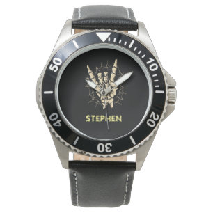Heavy metal skeleton hand ,Rock and roll Halloween Watch