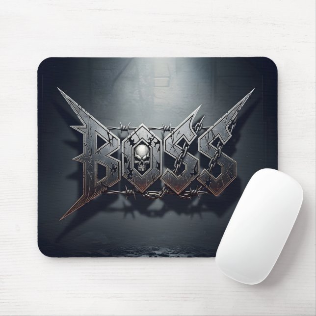 Heavy Metal Style BOSS Skull and Barbed Wire Mouse Pad (With Mouse)