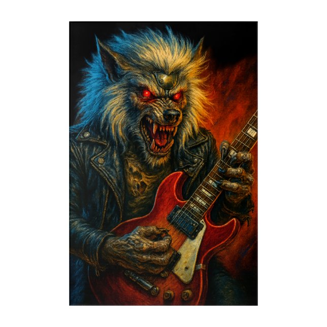Heavy-Metal Wolve playing Guitar Acrylic Print (Front)